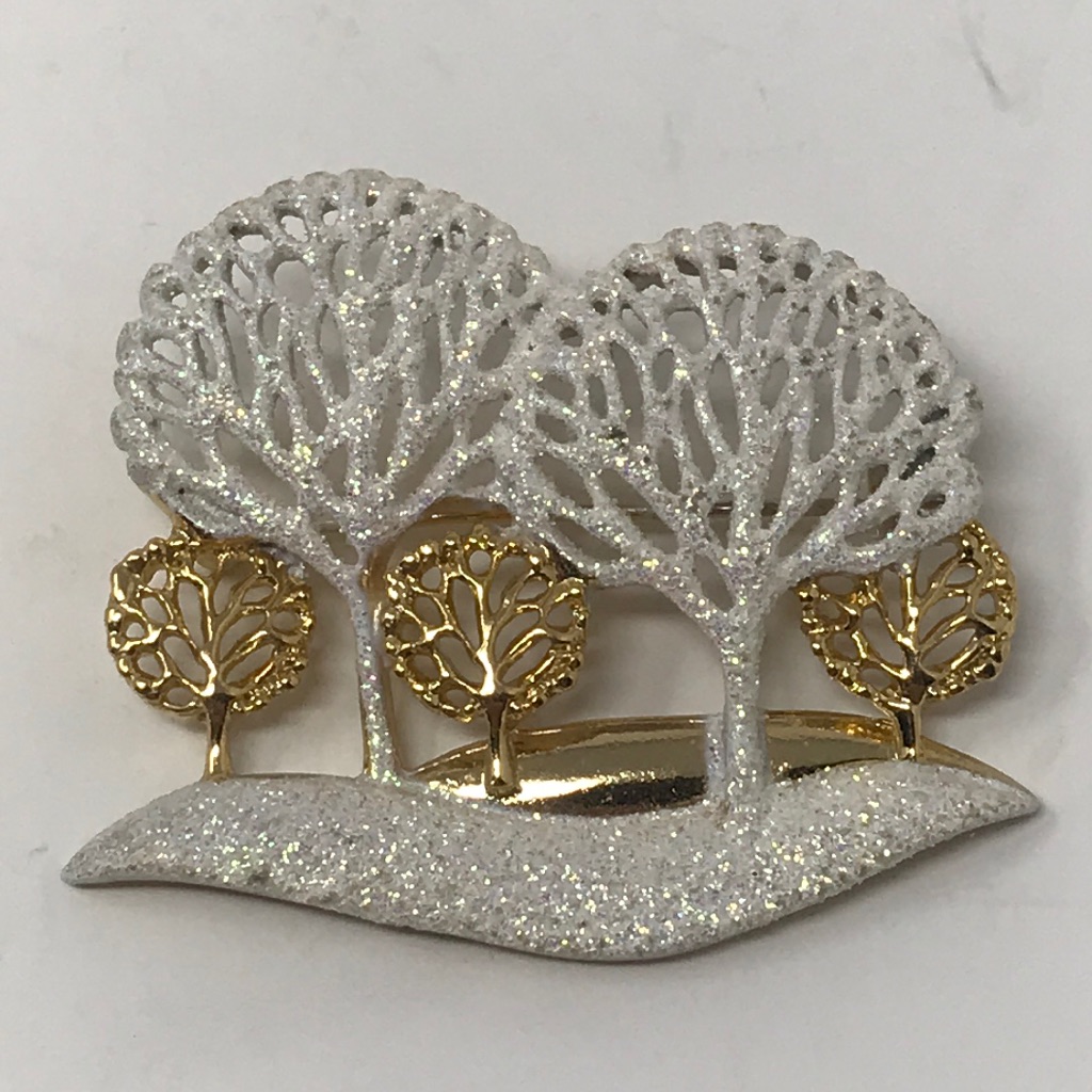 Ajc 1970 White Trees & Gold Bushes Brooch
